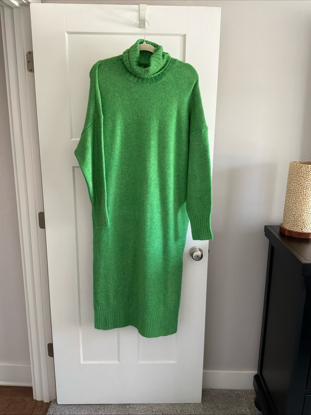 Anthropologie Bright Green Turtleneck Midi Sweater Dress